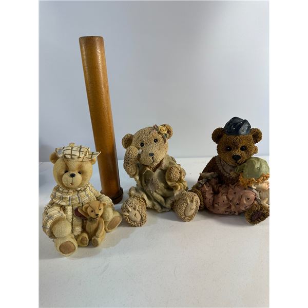 Teddy Bear Figurines & Wooden Rolling Pin