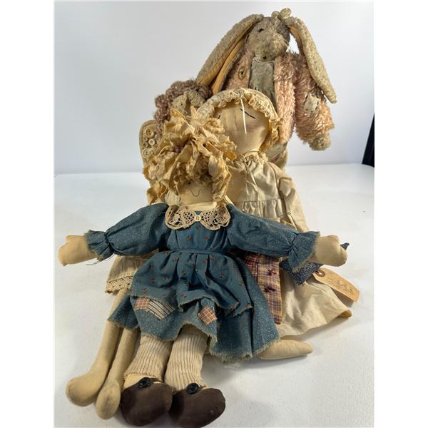 Primitive Rag Dolls and Bunny Group