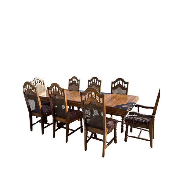 Vintage Oak Dining Table with 8 Chairs