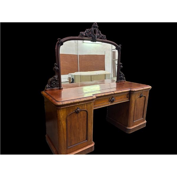 Antique 1850's Buffet with ornate woodwork and mirror and doors