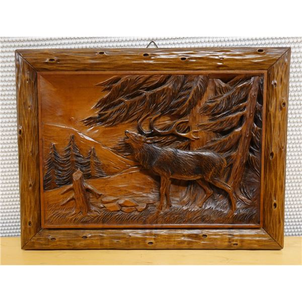 Carved Wooden Deer Wall Hanging 16" x 12"