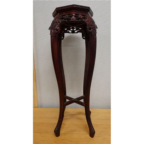 Carved Wooden Octagon Shaped Table w/ Stone Top 12" Dia, 36"H