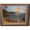Image 2 : Ocean Landscape w/ Canoes Artwork by K. JD, Framed 28" x 24"