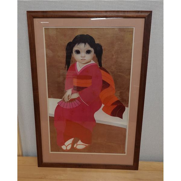 Female Portrait Artwork by MDH Keane 1973, Koa Framed 29" x 42"