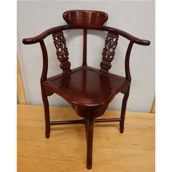 Carved Wooden Chinese Corner Chair 21" x 20" x 33"H