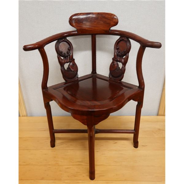 Carved Wooden Chinese Corner Chair 21" x 20" x 33"H (cracked)