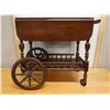 Image 1 : Vintage Wooden Drop-Leaf Tea Cart on Wheels w/ Undershelf 32" x 19" (folded - leaf is 10" each) x 28