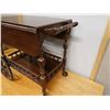 Image 6 : Vintage Wooden Drop-Leaf Tea Cart on Wheels w/ Undershelf 32" x 19" (folded - leaf is 10" each) x 28