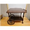 Image 7 : Vintage Wooden Drop-Leaf Tea Cart on Wheels w/ Undershelf 32" x 19" (folded - leaf is 10" each) x 28