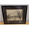 Image 1 : Landscape Scene Sketch Signed by Artist Lemarchand (?), Framed 26" x 21"