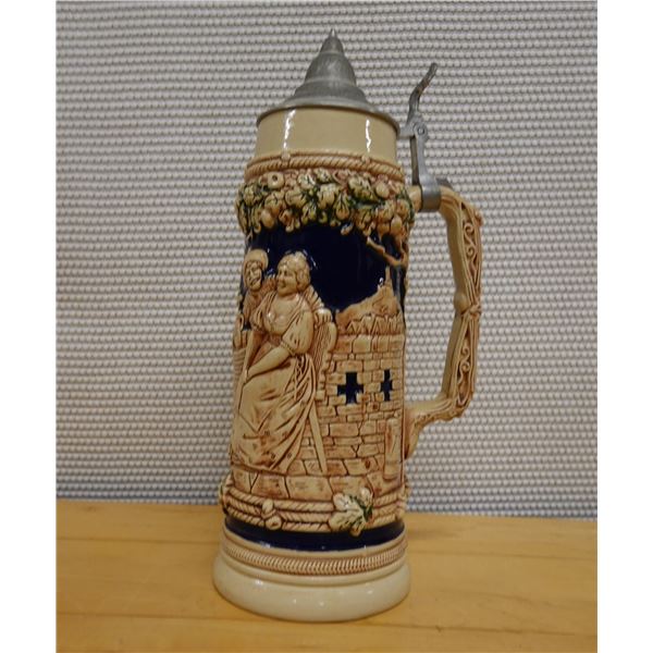 Gerz Large German Beer Stein w/ Lid & Maker's Mark 5" Dia x 13"H