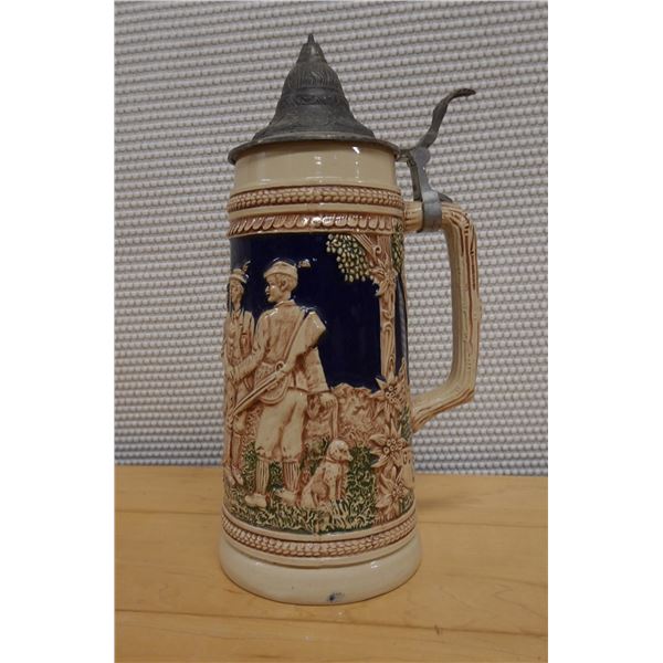 Gerz German Beer Stein w/ Lid & Maker's Mark 4" Dia x 11"H