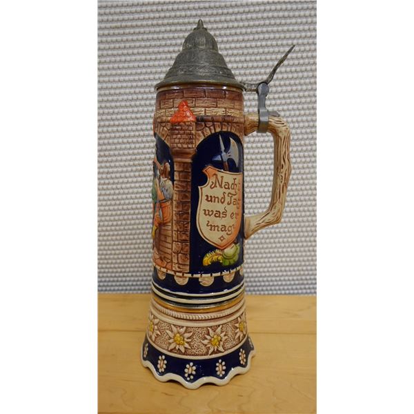 Gerz German Beer Stein Music Box w/ Lid & Maker's Mark 4" Dia x 12"H