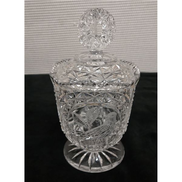 Glass Candy Jar w/ Lid & Cut-Out Design 5" Dia, 8.25"H