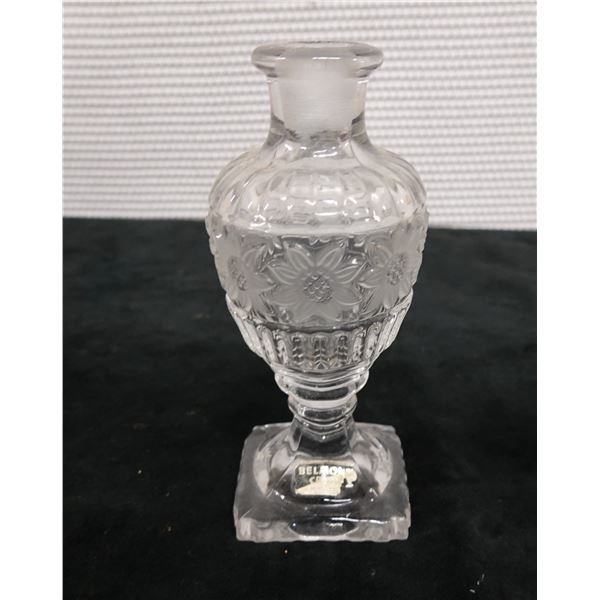 Belmont Crystal Footed Vase w/ Floral Design 2.5" Dia, 6"H