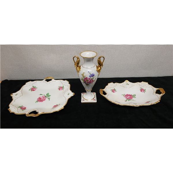 Qty 3 Alba Bunst Alboth a Kaisen Bavaria Dishes: 2 Platters & Vase, Misc Sizes