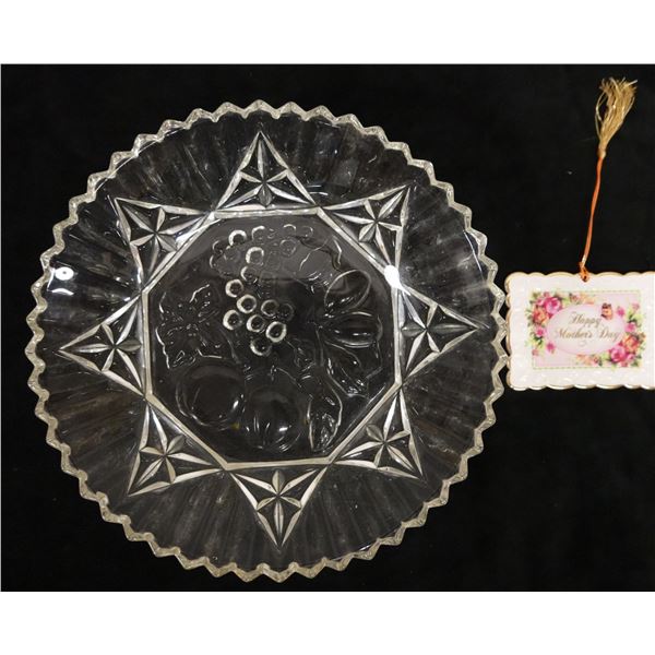 Glass Bowl 10" Dia, 2.25"H & Happy Mother's Day Ceramic Postcard 4" L