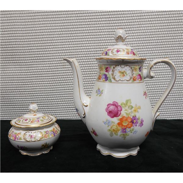 Schumann Arzberg Bavaria Tea Pot w/ Lid & Dresden Flowers Sugar Bowl, Misc Sizes
