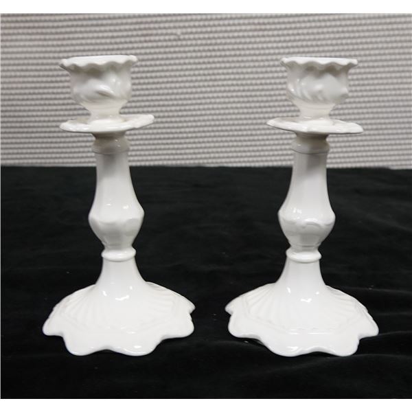 Qty 2 Wedgwood England Bone China Candle Holders 3" Dia, 6"H