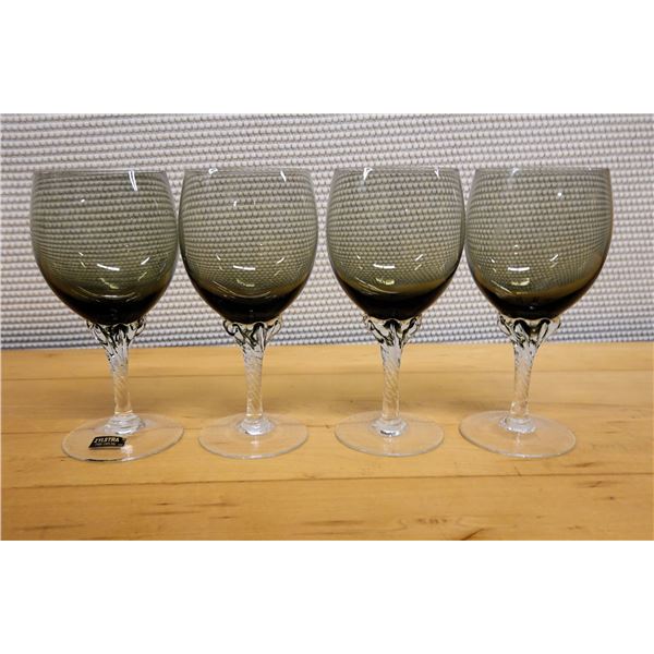 Qty 4 Zylstra Fine Crystal  Japan Stemmed Wine Glasses 3" Dia, 6.75"H