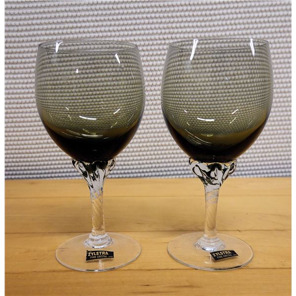 Qty 2 Zylstra Fine Crystal  Japan Stemmed Wine Glasses 3" Dia, 6.75"H