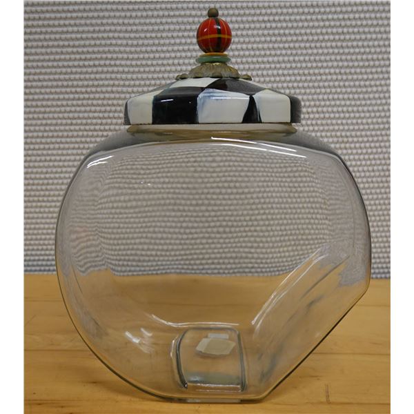 Mackenzie Childs Courtly Check Counter Cookie Jar 8" x 5.5" x 10"H