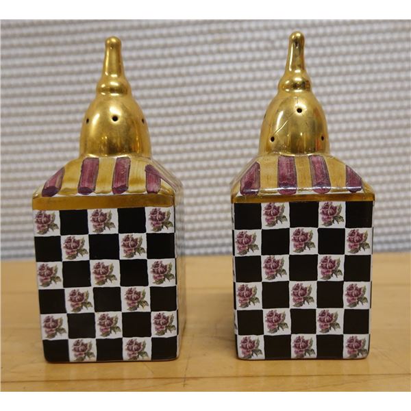 Qty 2 Mackenzie Childs Torquay Salt &  Pepper Shakers 2" x 5"H