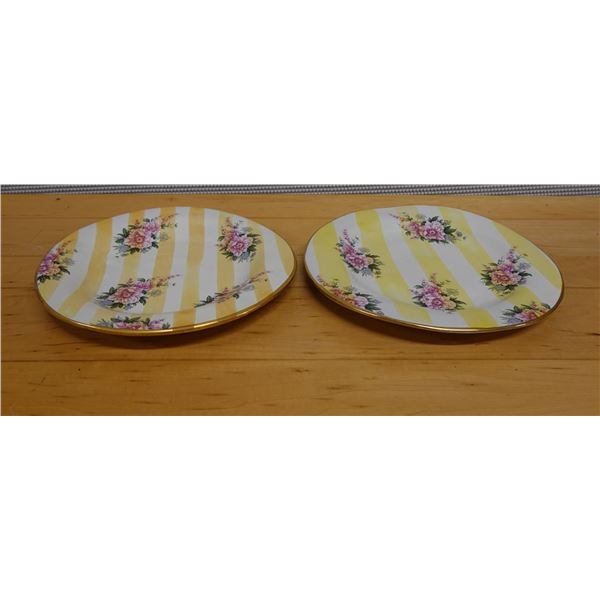 Qty 2 Mackenzie Childs Yellow Lemon Curd Striped Dinner Plates 11.25" Dia