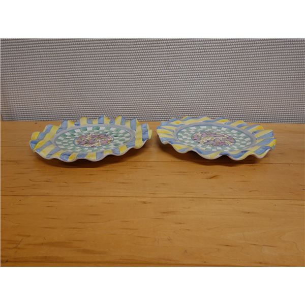 Qty 2 Mackenzie Childs Taylor Myrtle Ruffled Plates 11" Dia