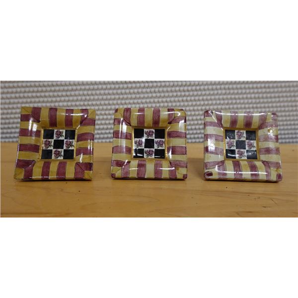 Qty 3 Mackenzie Childs Torquay Ceramic Square Cabinet Knobs 2.5" x 2.5"