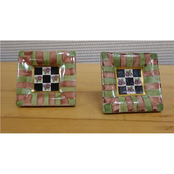 Qty 2 Mackenzie Childs Torquay Ceramic Square Cabinet Knobs 2.5" x 2.5"