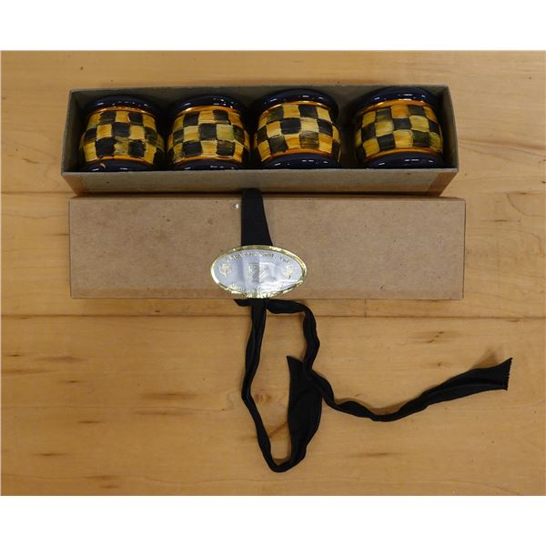 Qty 4 Mackenzie Childs Ring Around a Posey Napkin Ring Set in Box 2" Dia, 2"H