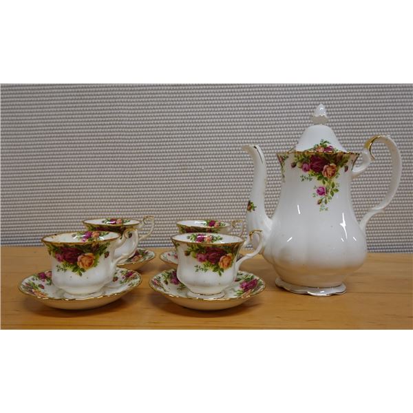 Qty 4 Royal Albert Old Country Roses Bone China Tea Cups w/ Saucers & Royal Doulton Coffee Pot, Misc