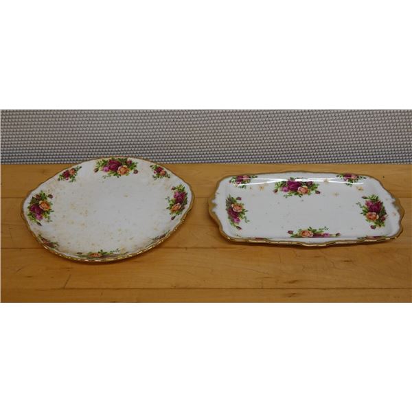 Qty 2 Royal Albert Old Country Roses Bone China Serving Plates, Misc Sizes