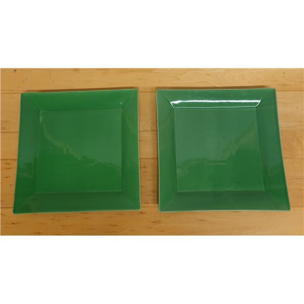 Qty 2 Williams Sonoma Large Square Green Plates 12" x 12"