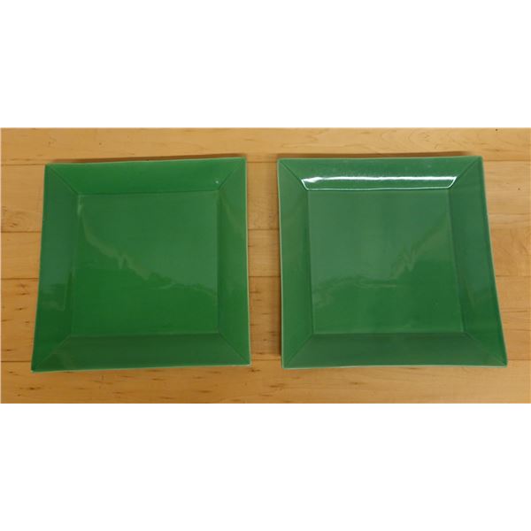 Qty 2 Williams Sonoma Large Square Green Plates 12" x 12"