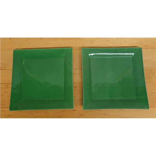 Qty 2 Williams Sonoma Large Square Green Plates 12" x 12"