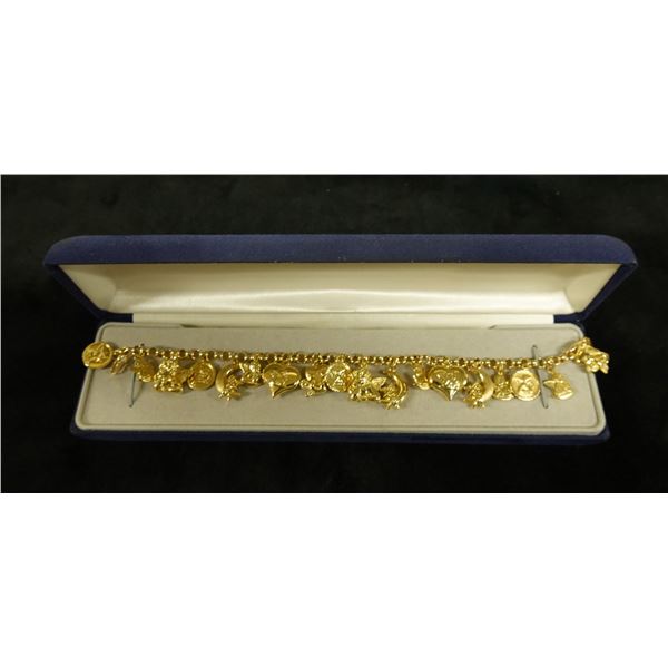 14K Gold 585 Hearts & Angel Themed Charm Bracelet, 0.46 oz, 7.5" L