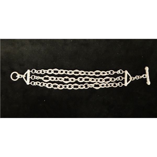 Judith Ripka Sterling Silver 925 Triple Strand Bracelet w/ Cubic Zirconia, 8" L