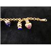 Image 3 : 14K Gold Chain Charm Bracelet w/ Lapis, Ruby & Pearl Charms, 6.25" L