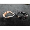 Image 2 : Qty 2 Bracelets: Triple Strand Stretch Black Onyx & Bronze w/ Leather Band, Misc Sizes