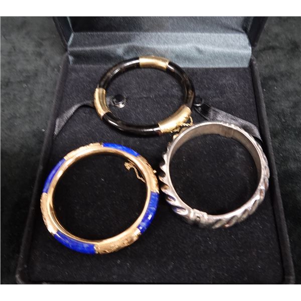 Qty 3 Bangle Bracelets: 14K Gold Plated, 950 Sterling Silver, etc Misc Sizes