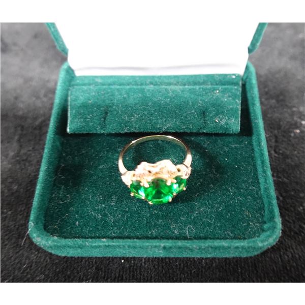 Metal Fashion Ring w/ Green Stone, Size 10