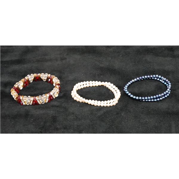 Qty 3 Fashion Bracelets, Misc Styles, 6.5" - 7.5" L