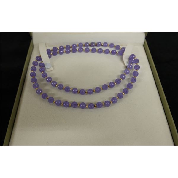 Gold Plated Necklace w/ Purple Lavender Beads, 28" L