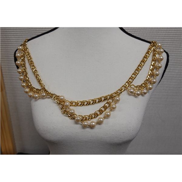 Fashion Metal & Faux Pearl Beads Cascade Necklace, 34" L