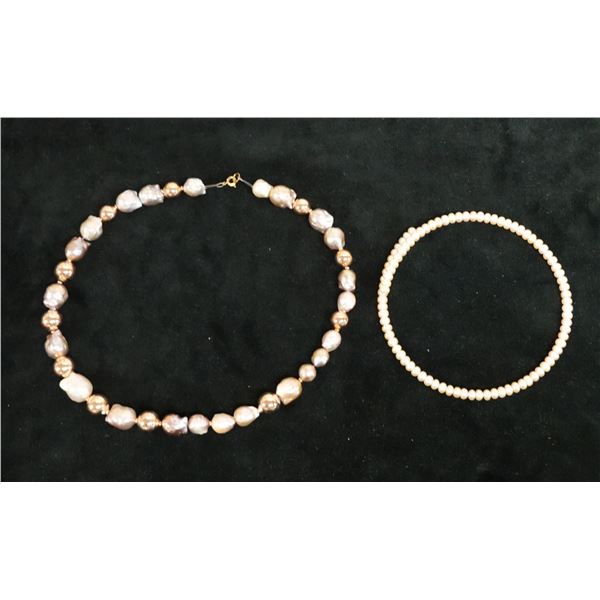 Qty 2 Fashion Necklaces w/ Pearl Beads, Misc Sizes