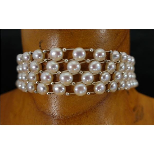 Metal 4-Strand Pearl Bead Bracelet, 7" L