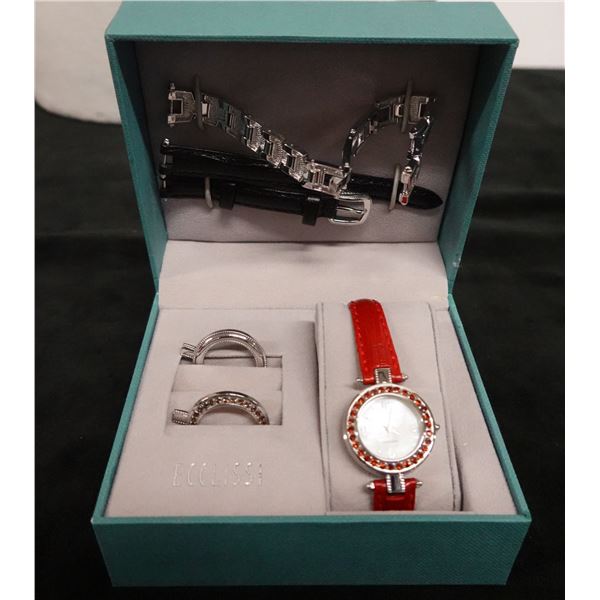 Ecclissi Sterling Silver Watch w/ Interchangeable Bezels & Straps