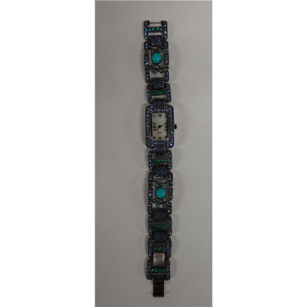 LaVintage Stainless Steel Watch w/ Stone Bead Accents 7.5" L